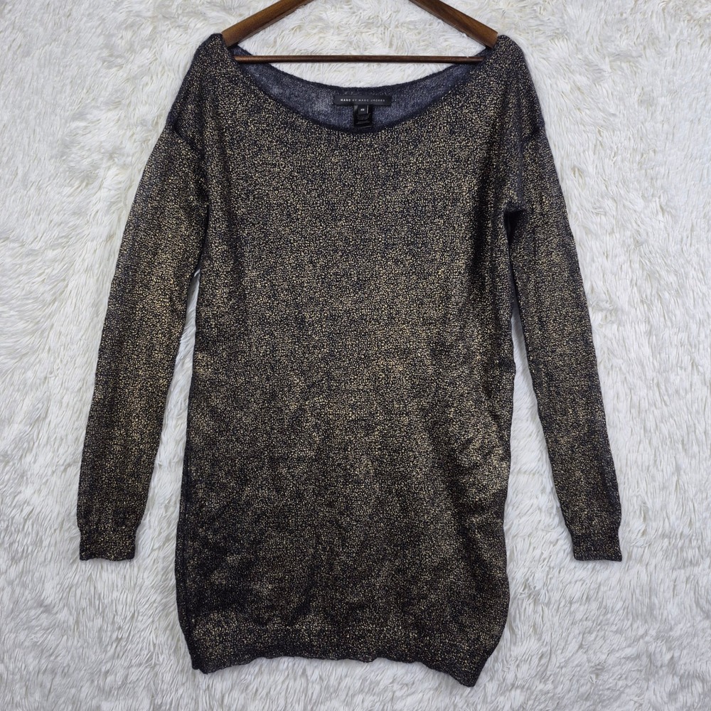 Marc by Marc Jacobs Gold Metallic Mohair Wool Blend Sweater Dress XS Indie